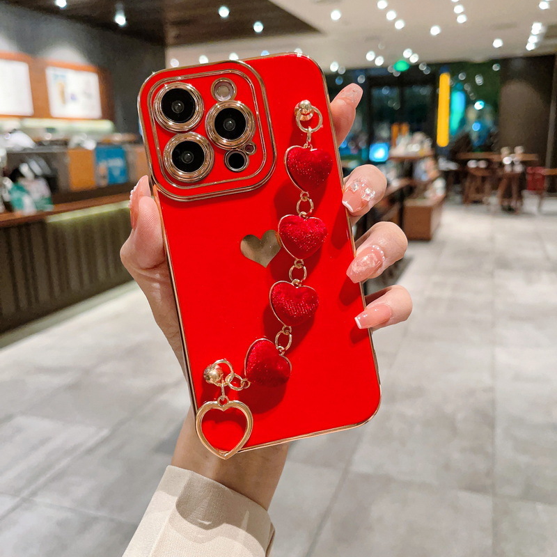 Heart Phone Case iPhone 17 Pro Max Heart Bracelet Electroplated Protective Case Compatible with Apple 16 Pro