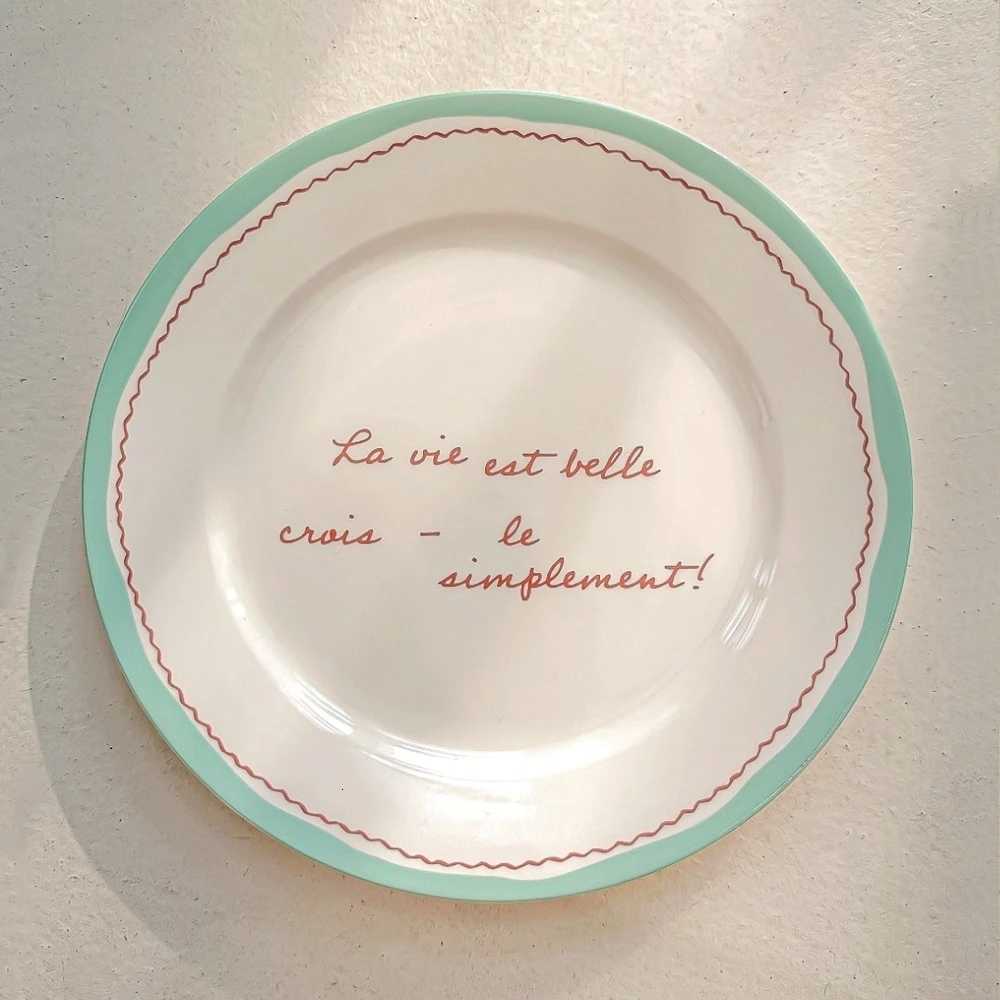 Luxury French Style Vintage Lettering Cramic Plate Household Daily Dessert Breakfast Plate High Quality Steak Salad Tablewares Y251129