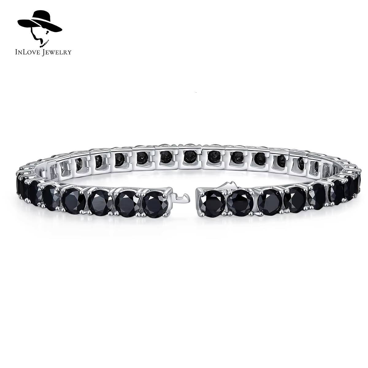 925 Sterling Silver Hip-Hop Tennis Bracelet 4mm 5mm 65mm VVS Black Moissanite Four-Claw Chain for Men and Women