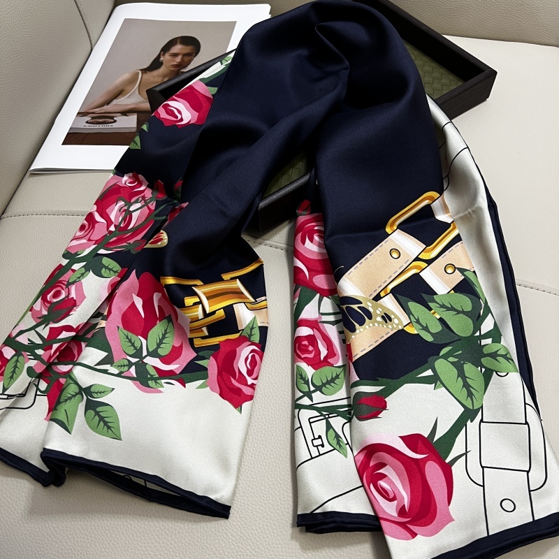 Women's square scarves 100% twill silk material pint letters rose pattern size 110cm- 110cm