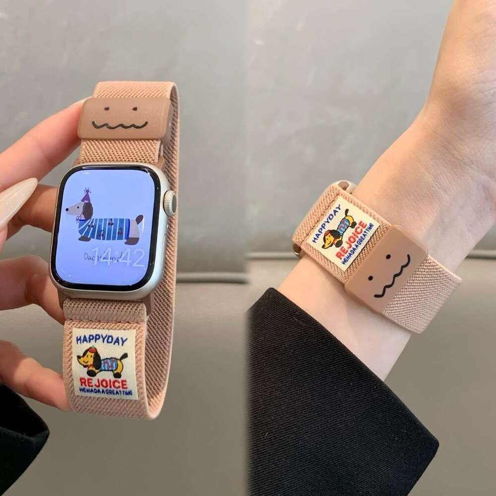 Compatible with iWatch 10 Strap Cute Dachshund Graffiti Plain Magnetic Buckle Apple Watch 9 8 iPhone 17 16 15 14 13