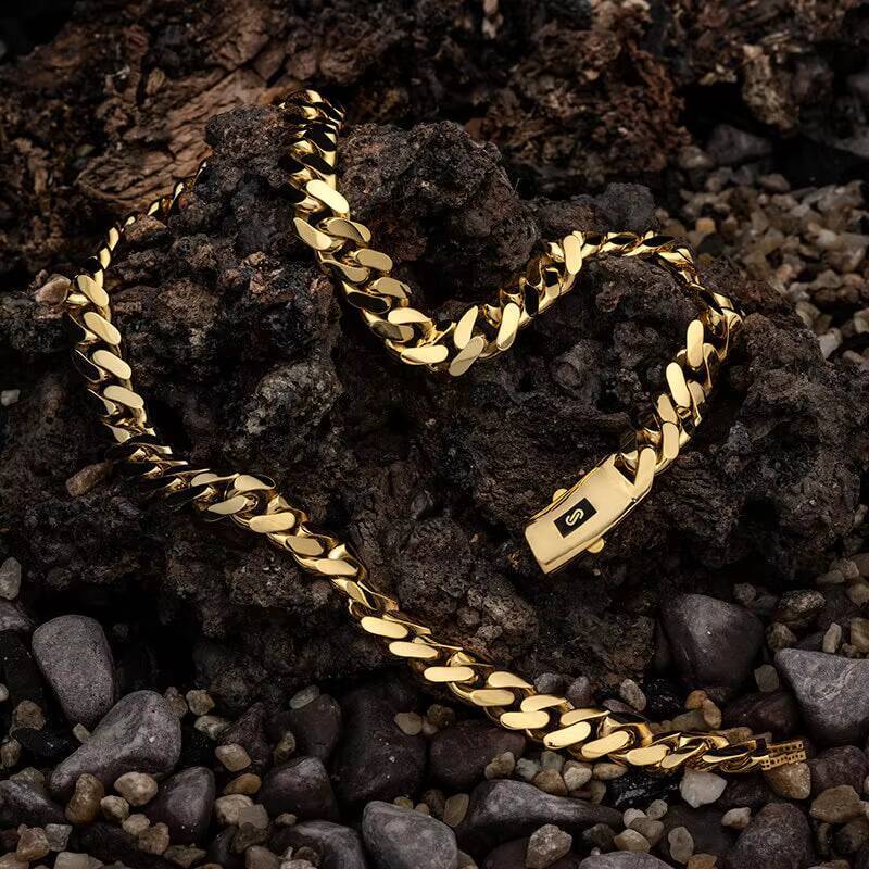 Cadena 14k 18k Gold Plated Hip Hop Luxury Jewelry Monaco Chain Classic Plain Lock Miami Cuban Link Chain Mens Choker Necklace