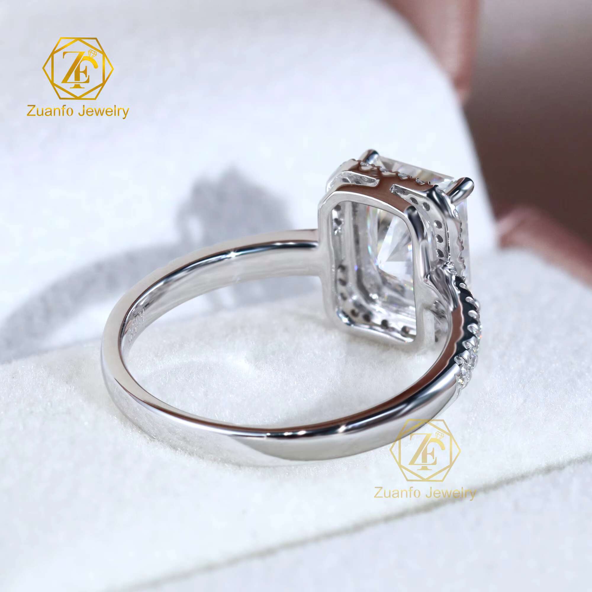 2ct Radiant Ice Crush Moissanite Halo Engagement Ring with Diamond Side Stone 14k White Gold for Women Fine Jewelry