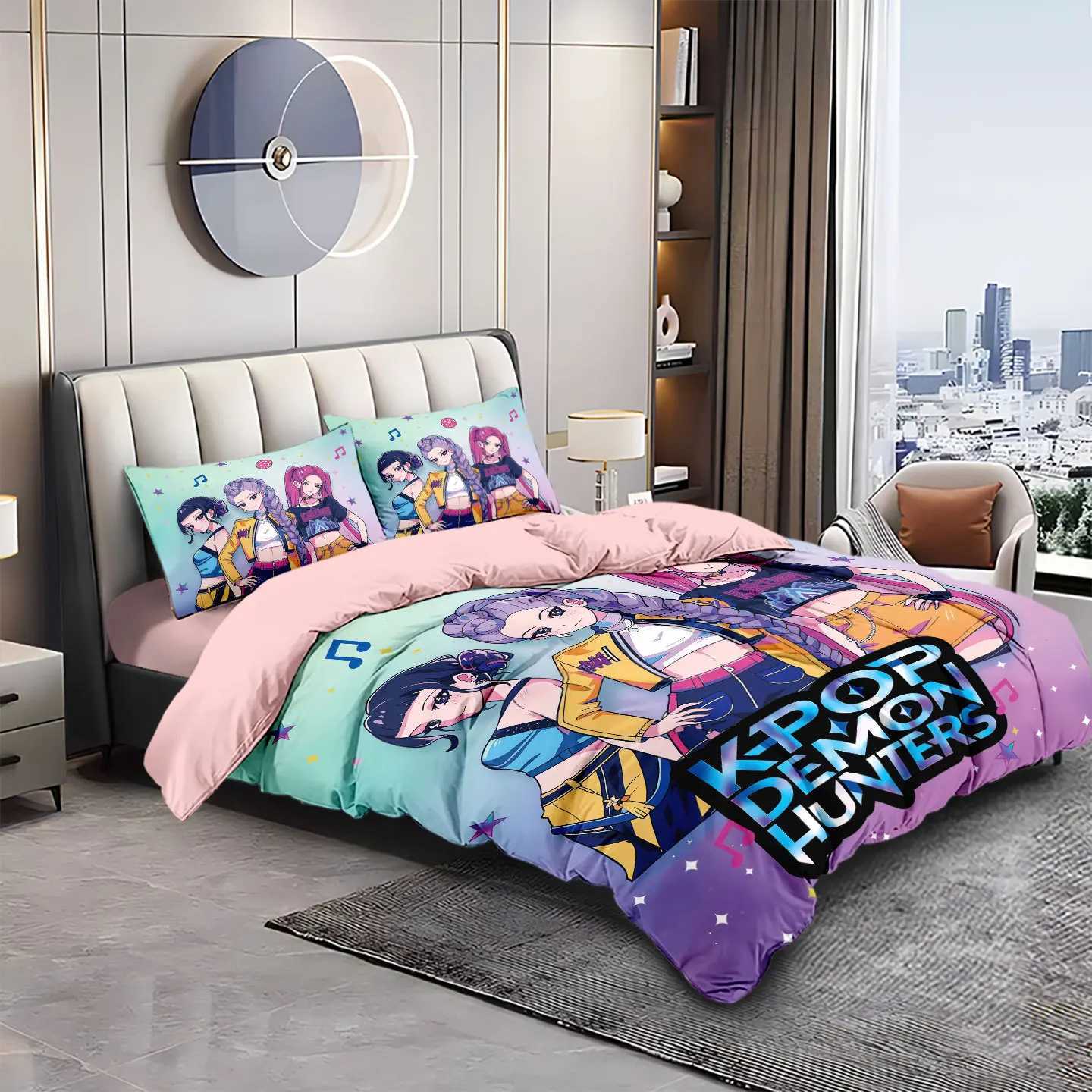 3pcs Kpop Demon Hunters Theme Duvet Cover Set EU Single Size Bedding Sets Quilt Cover Duvet Cover for Kids Adults k pop Huntrix W251128
