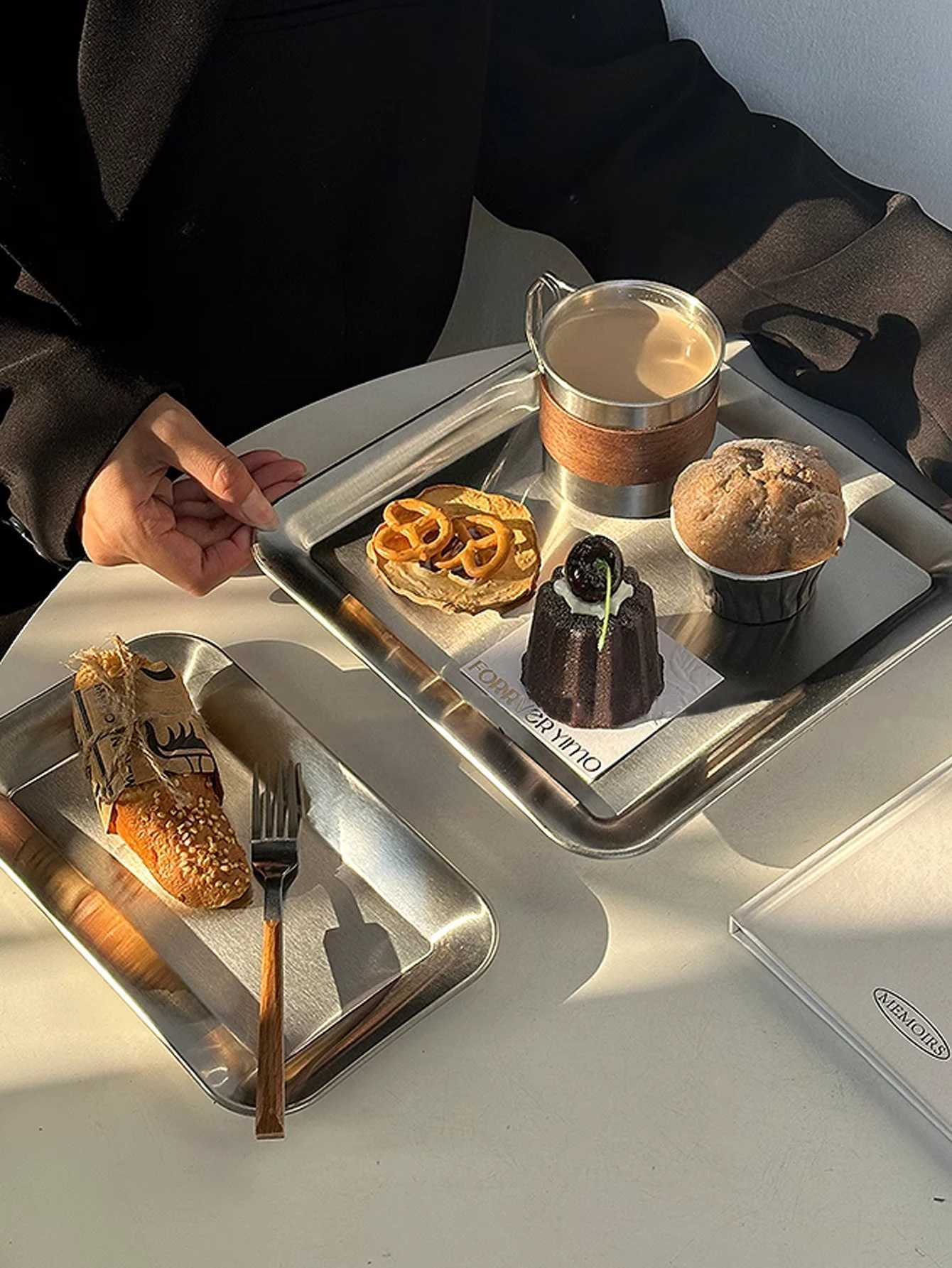 Luxury Square Stainless Steel Serving TrayCoffee TrayDesserts Elegant Serving Platters for Caf Restaurant Bathroom Tray Y251129