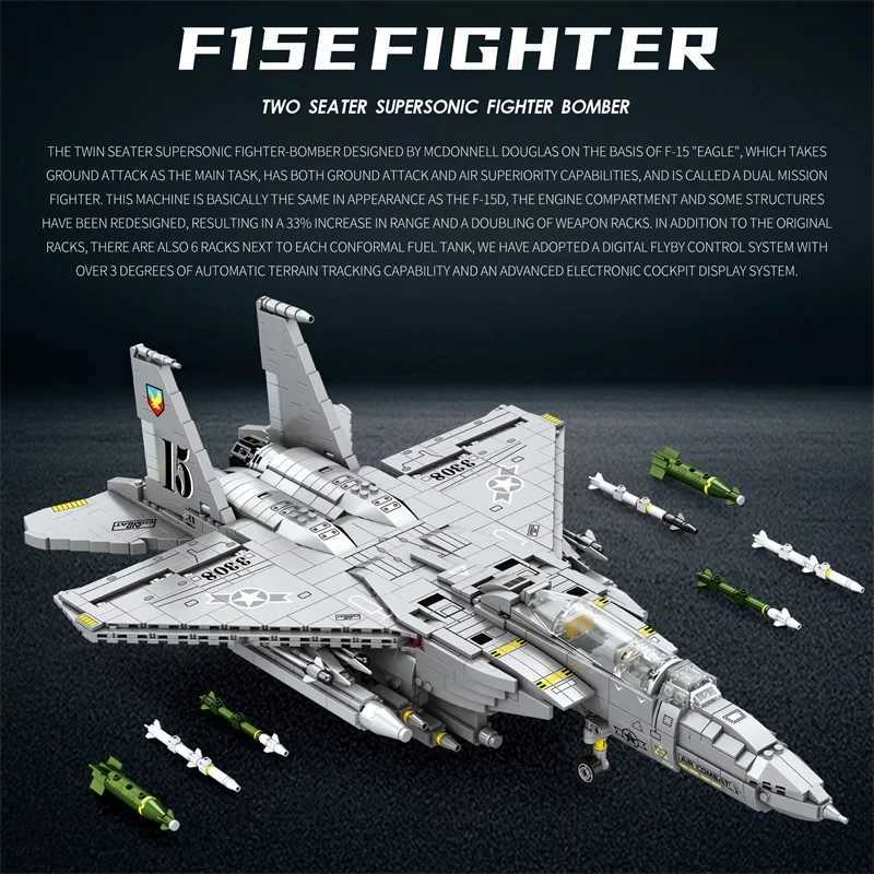 2216PCS Military F-15 Strike Eagle Fighter Building Blocks Cruise Air Force Bomber Model Bricks Collect New Year Gifts Kids Toys J251129