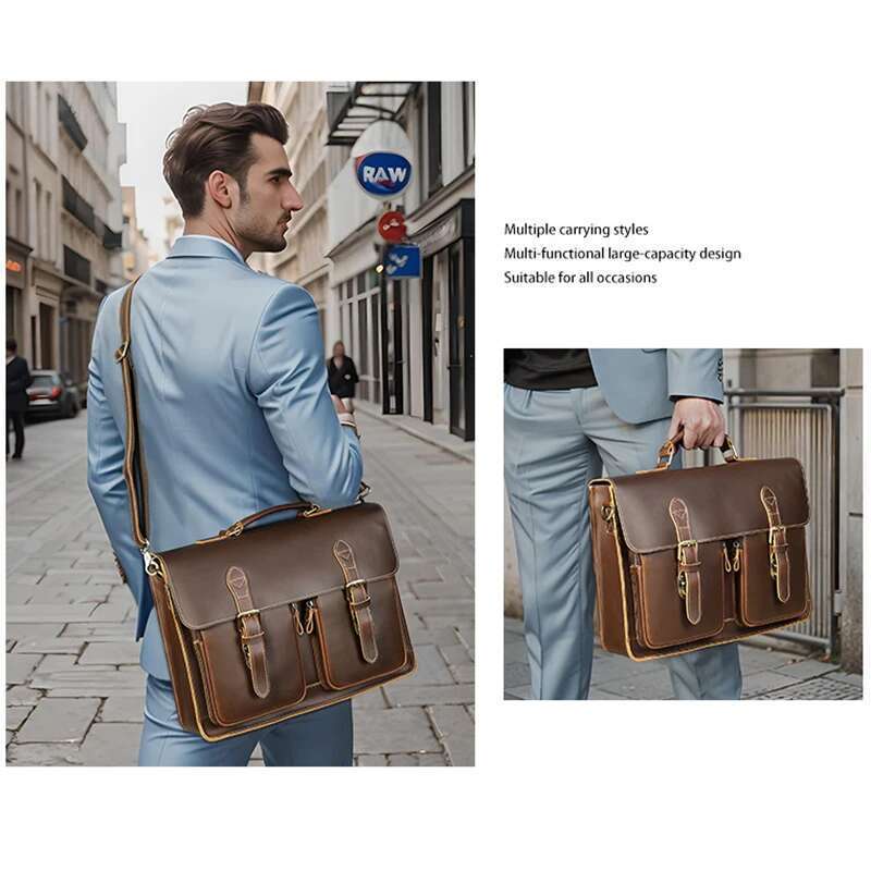 Vintage Handbags Leather Notebook Cowhide Travel Trolley Wheel Lage Men's Messenger Bag Business Briefcases