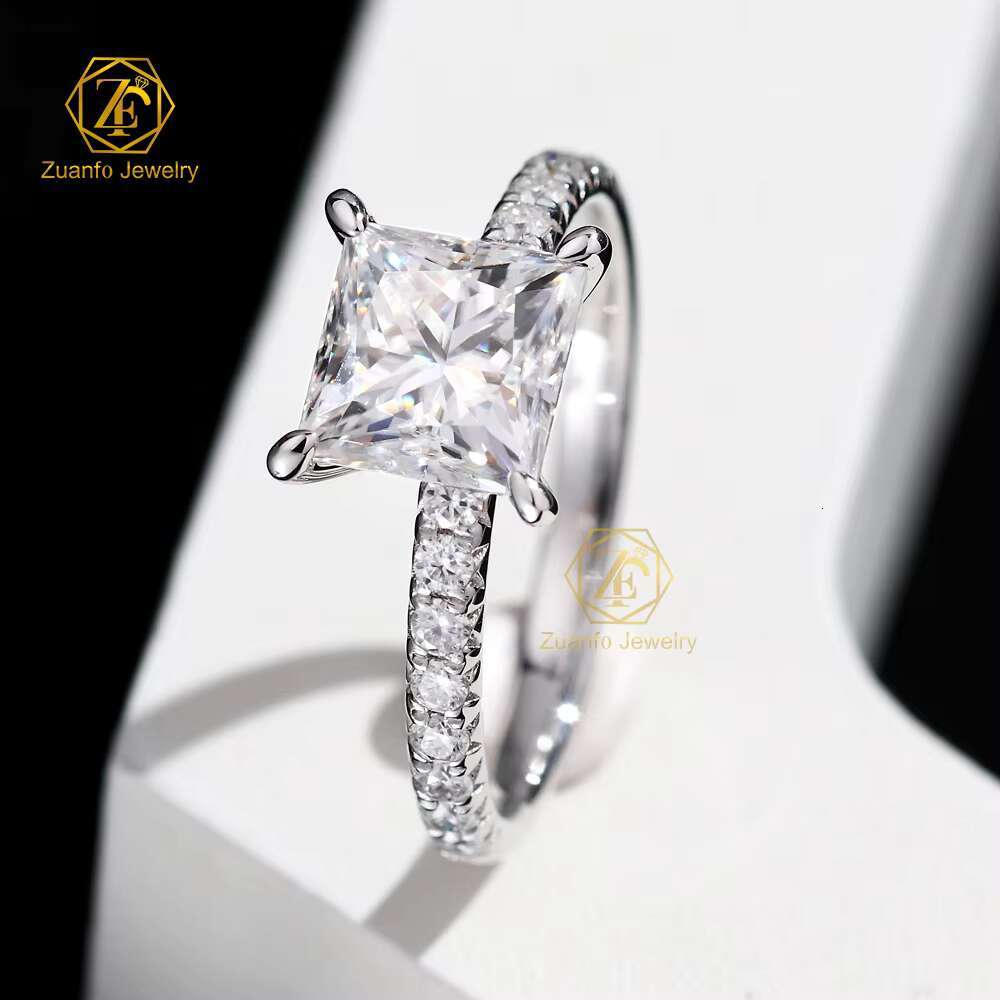 Moissanite Jewelry Solid 14K Pure Gold 1.5CT 6*6mm Cushion Cut Diamond Halo Moissanite Engagement Wedding Ring