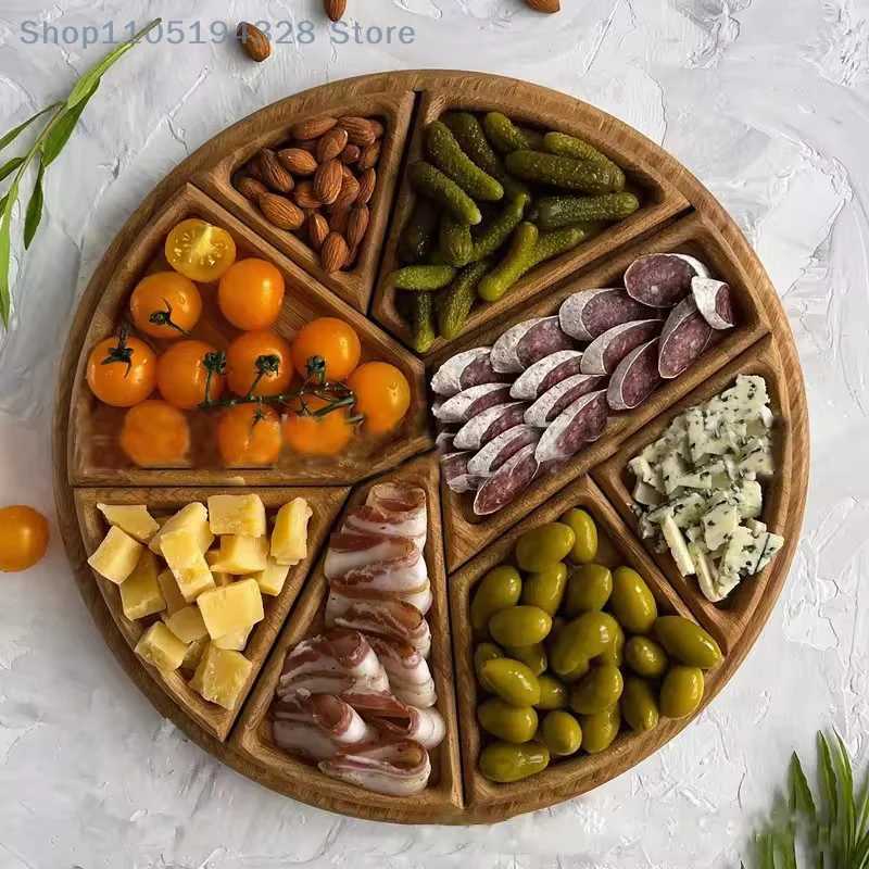 1PC 25cmx25cm Round Divided Wood Serving Tray Snack Dessert Platter Fruit Appetizer Plate For Candy Nuts Appetizers Y251129