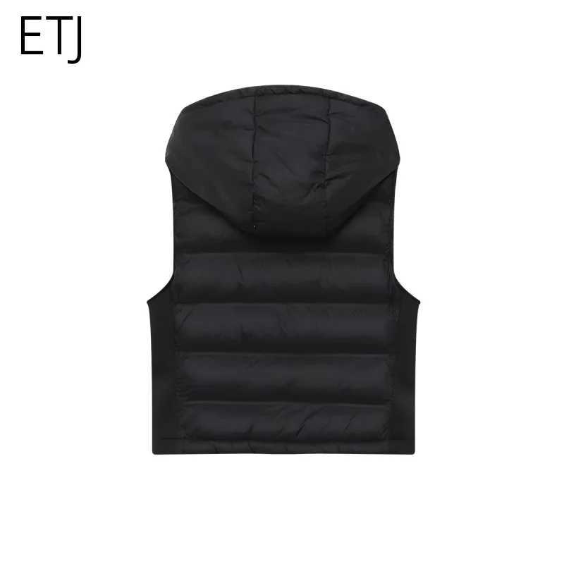 ETJ 2025 winter new womens fashion leisure sports wind pressure quilted light sleeved cotton vest warm hooded vestT251129
