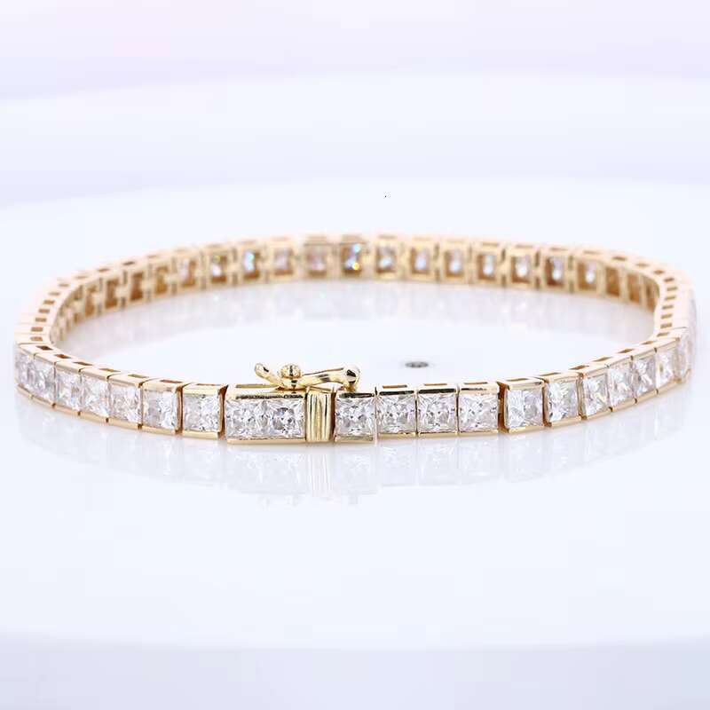 Starsgem Fine Jewelry 9K 14K 18K Gold 4mm Round Syntheticmoissanite Tennis Bracelet Mossinate Diamond Chain Charm Bracelet