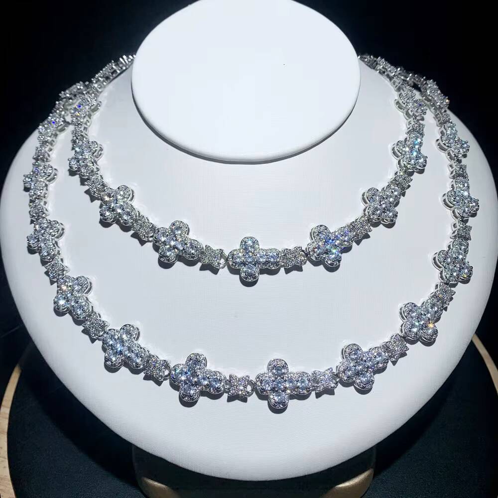 2024 New Arrival Silver Plated Iced Out Bling Fashion Jewelry for Hip Hop Men Women Choker Cross Leaf Tennis Chain Necklace