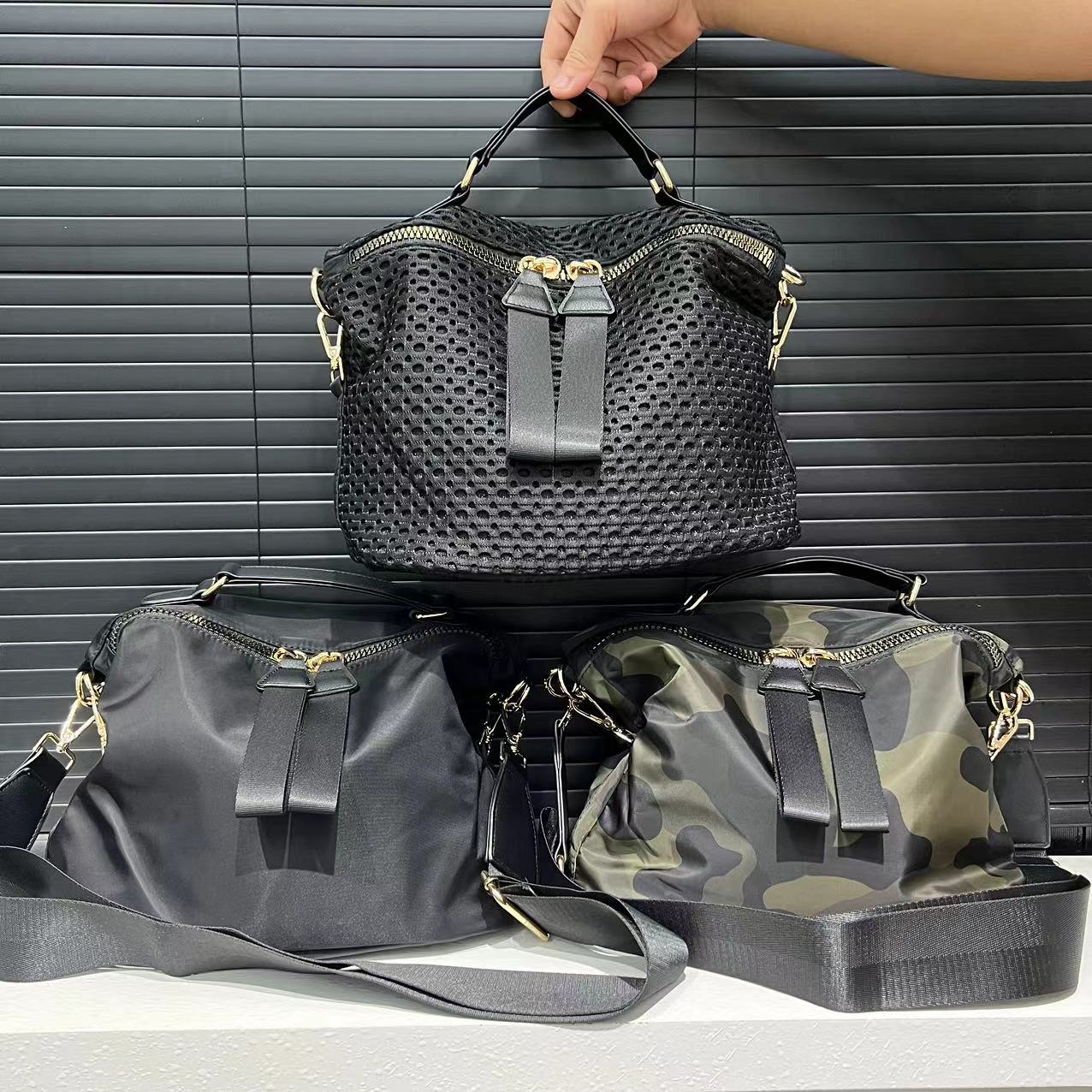 Ladies' Fashion Nylon Mesh Splicing Elegant Handbag Large Capacity Multi Pocket Shoulder Bag