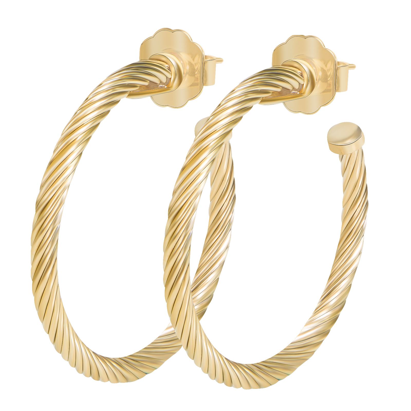 18K Gold-plated Half Hoop Earrings Designer Inspired Twisted Cable Wire Hoop Earrings Look Alike Jewelry for Women