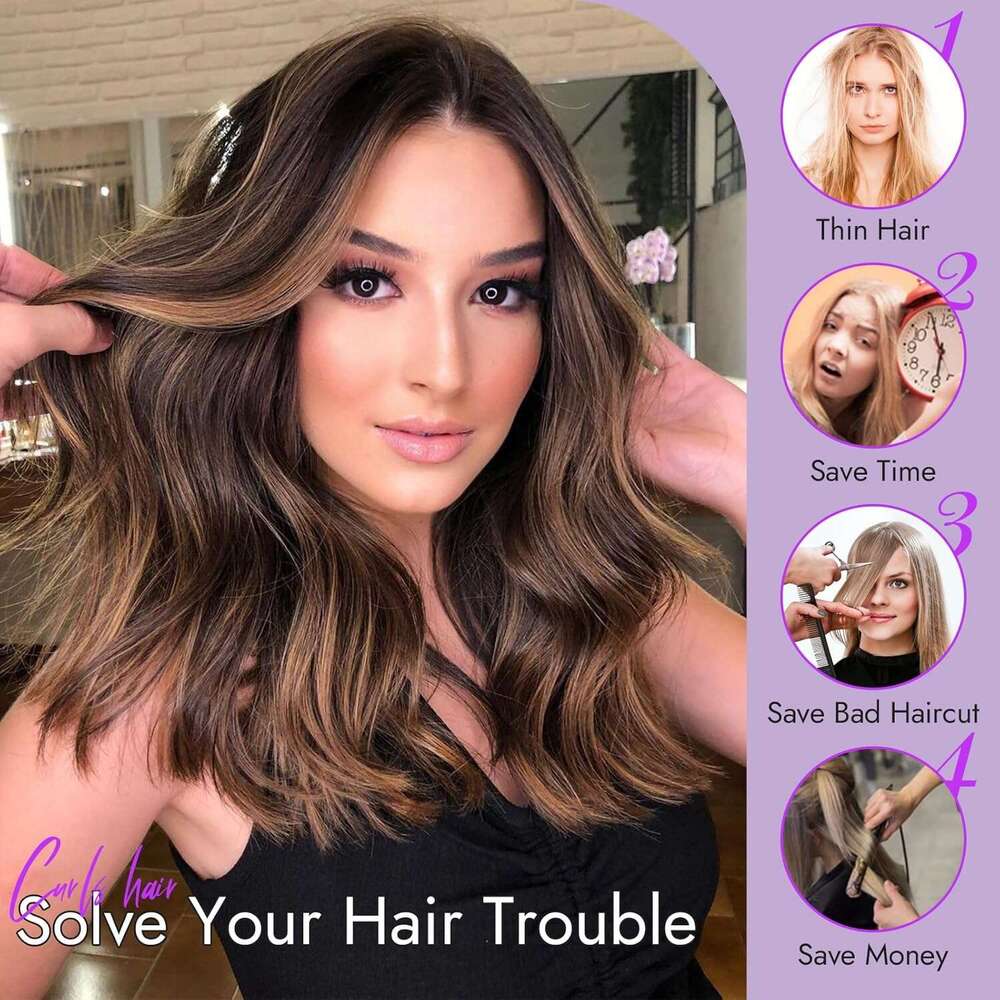Eawwii Dark Brown Mixed Blonde Short Wavy Wig Women Lace Hairline Bob Style Synthetic Heat Resistant - Natural Appearance for Everyday Hairstyle 14 In