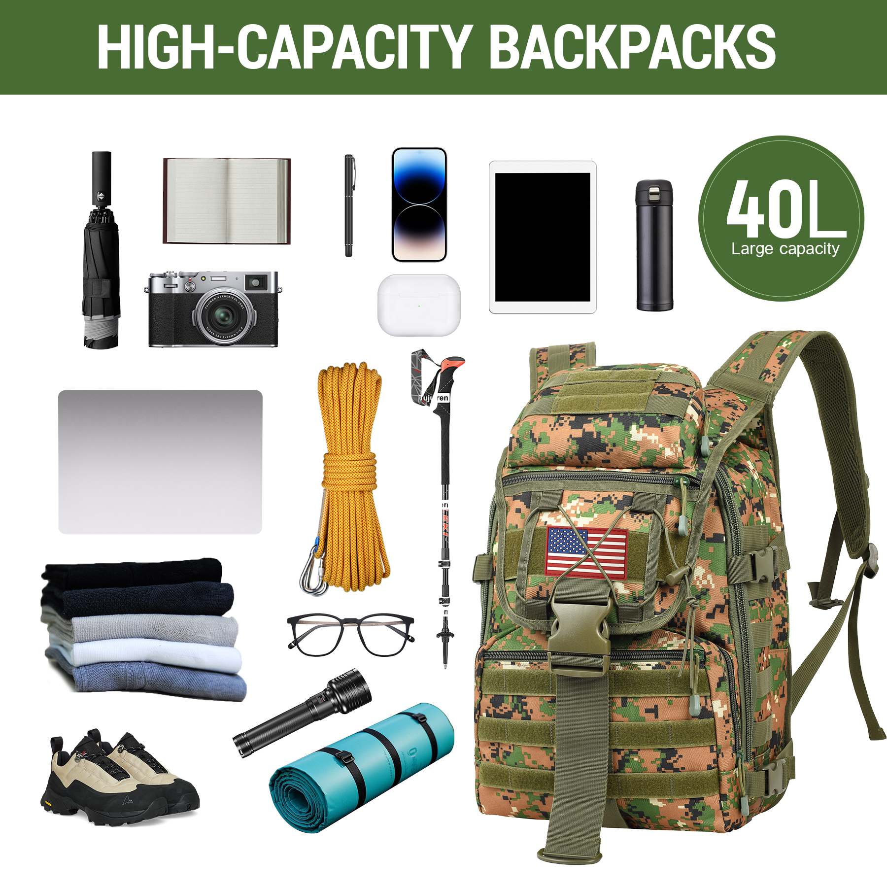 40l tactical assault backpack 900d militarygrade nylon molle system expandable rucksack for camping hiking field ops 17 laptop compartment hydration p