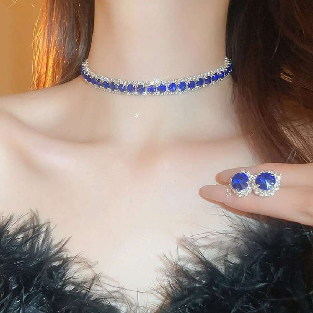 FYUAN Crystal Earrings Green Rose Pink Blue Necklace For Women Weddings Party Jewelry Sets Accessories