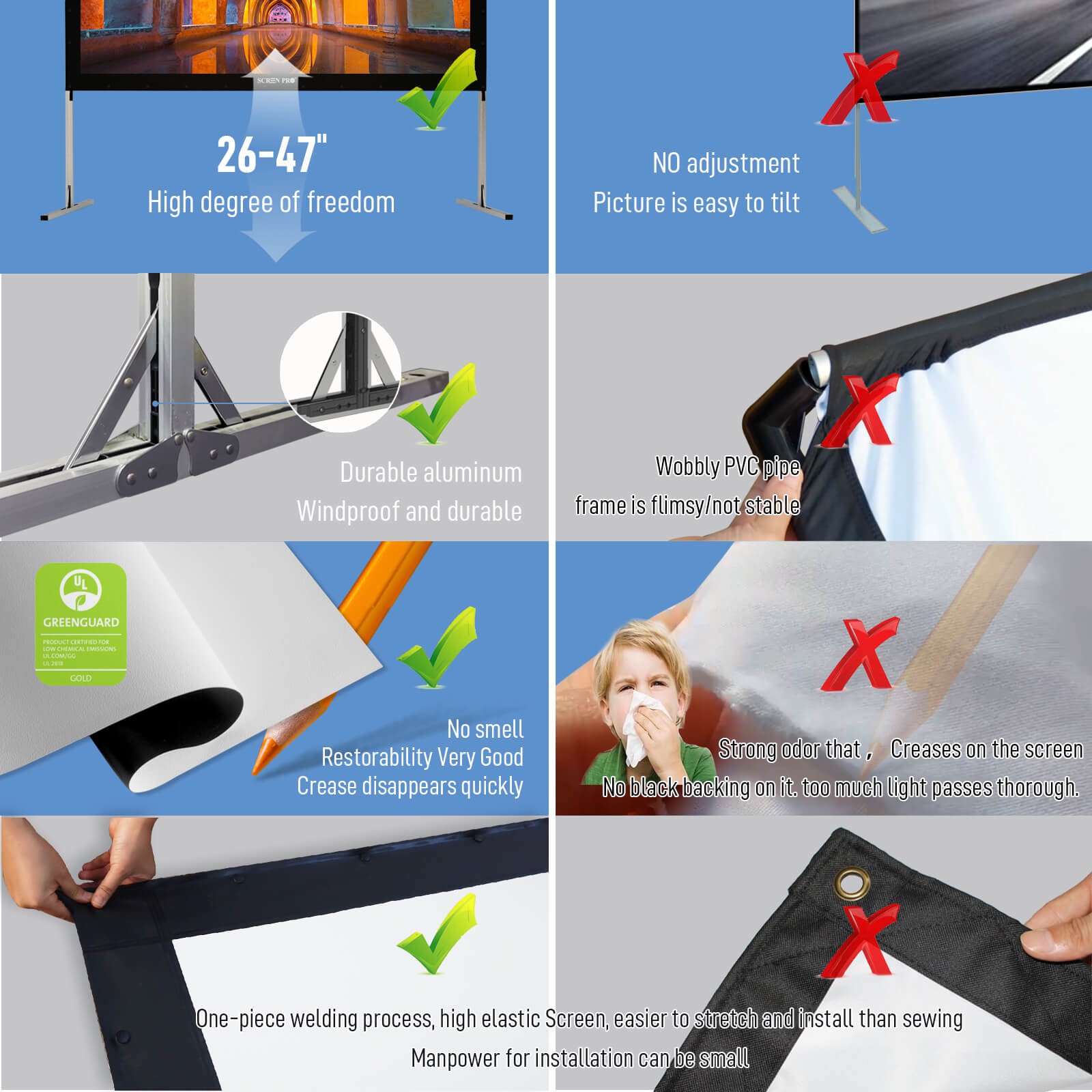 Projector Screen with Stand 144 inch Portable Projection Screen 16:9 4K HD Projections Movies Screen