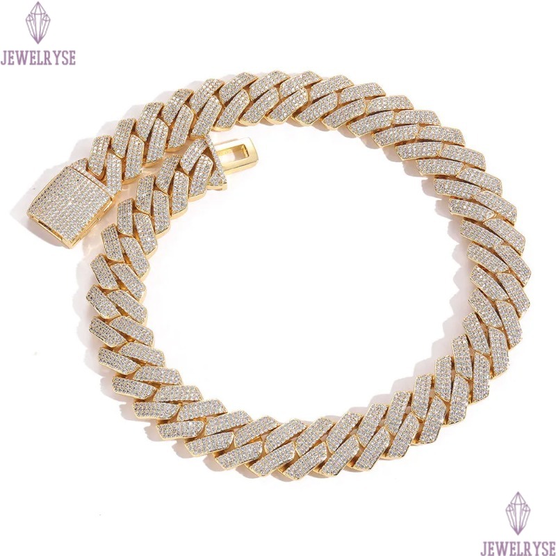 necklace moissanite chain designer jewelry cuban link chain for men stainless steel plated gold 20MM wide 3 row diamond hip hop mens prong iced out ch