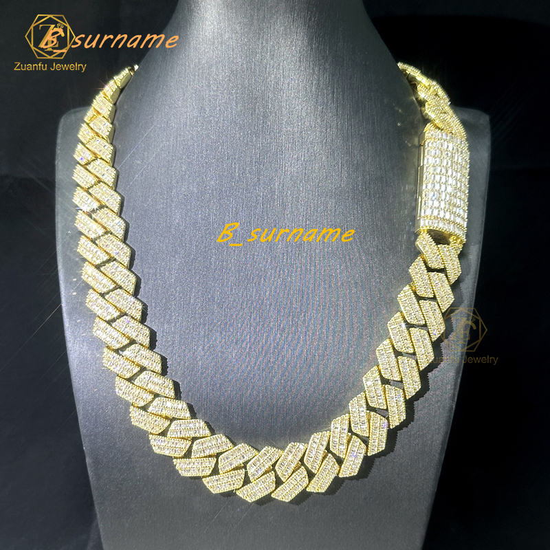 High Quality Hip Hop Cuban Link Necklace Women Baguette Moissanite 925 Silver Cuban Link Chain Necklace Bracelet