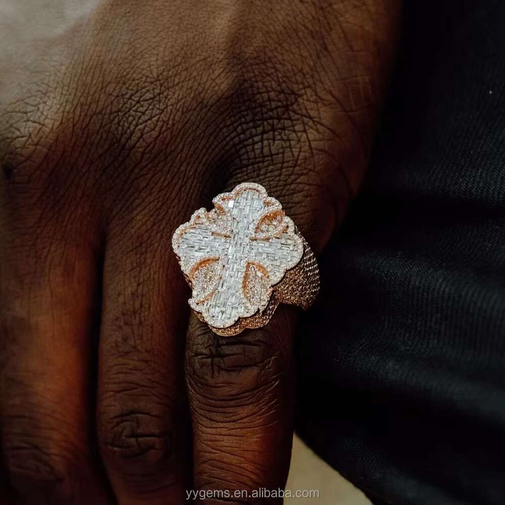 Fashion Design the Crusades Cross Ring 925 Sterling Silver baguette Moissanite Gold Plated Cuban Rings Mens Jewelry