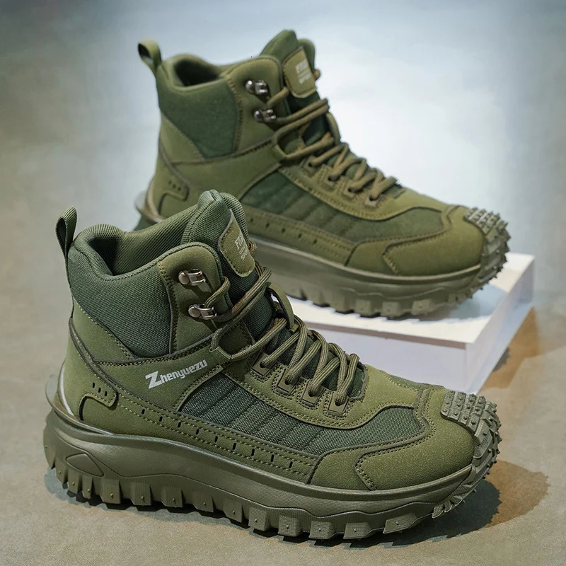 Mens Hiking Boots Style High Top Non-Slip Thick Sole Breathable Outdoor Comfortable Short Boots Trendy Walking Shoes 251129