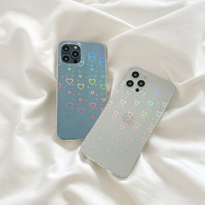 Laser Heart Transparent Phone Case iPhone 16/15 Pro Max Compatible with Apple 14 Pro Max Protective Case