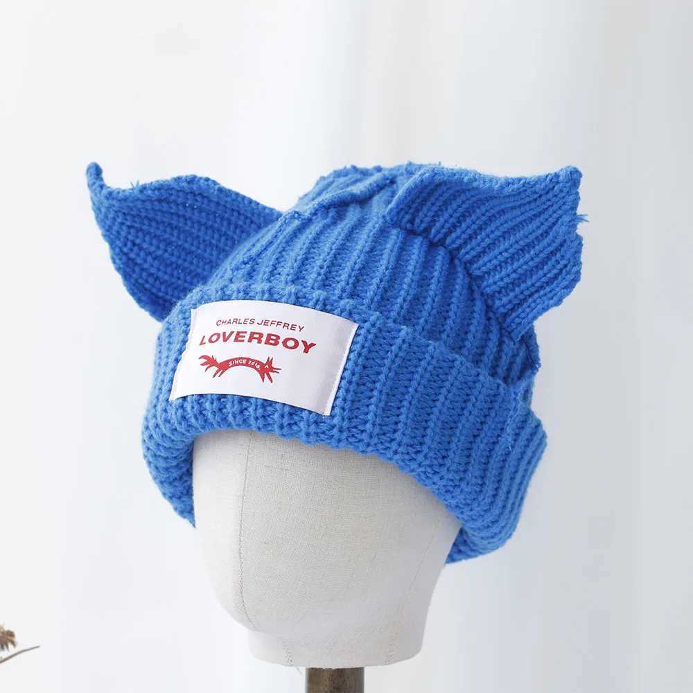 2024 NEW Winter Skullies Cute Women blue colour Hat Crochet Knitted Hat Costume Beanie Hats Women christmas Gift Hip-hop CAP K251129