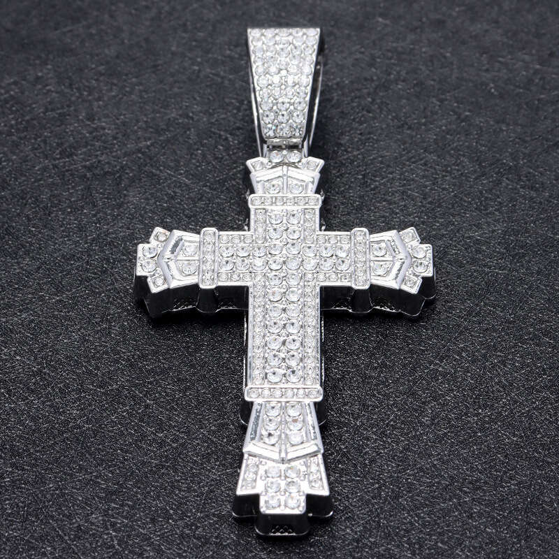 Hip hop men necklace stainless steel cross pendant necklace Cuban chain retro gold necklace bracelet jewelry set