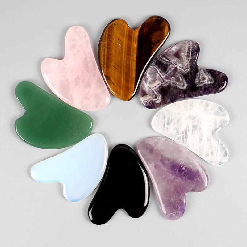 Heart Guasha Stone Face Rose Quartz Jade Massage Tool Chin Nose Scraping Board Massage Facial Health Care Skin 250424