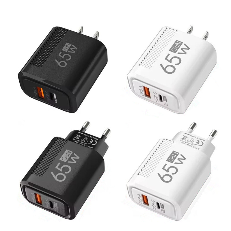 QC3.0 65W USB C Wall Charger Block Quick Charge Dual Ports PD33W Type C Phone Fast Charging Travel Power Adapter For iPhone 16 15 14 13 12 11 Samsung S25 S24 S23 S22