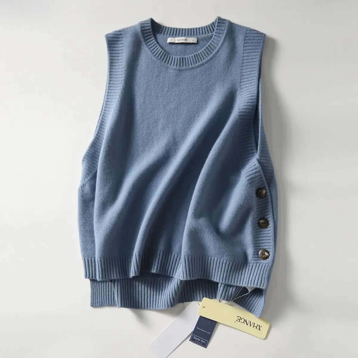 Fashion knit vest College style under three-button solid color crew neck casual all-match pullover sweater for women fashion clothing women
