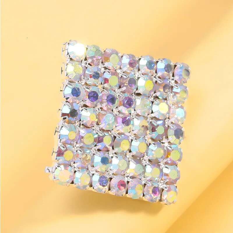 Stonefans Crystal Exaggerated Square Finger Jewelry Adjustable Large Geometric Rhinestone Open Rings Hand Decoration Dance
