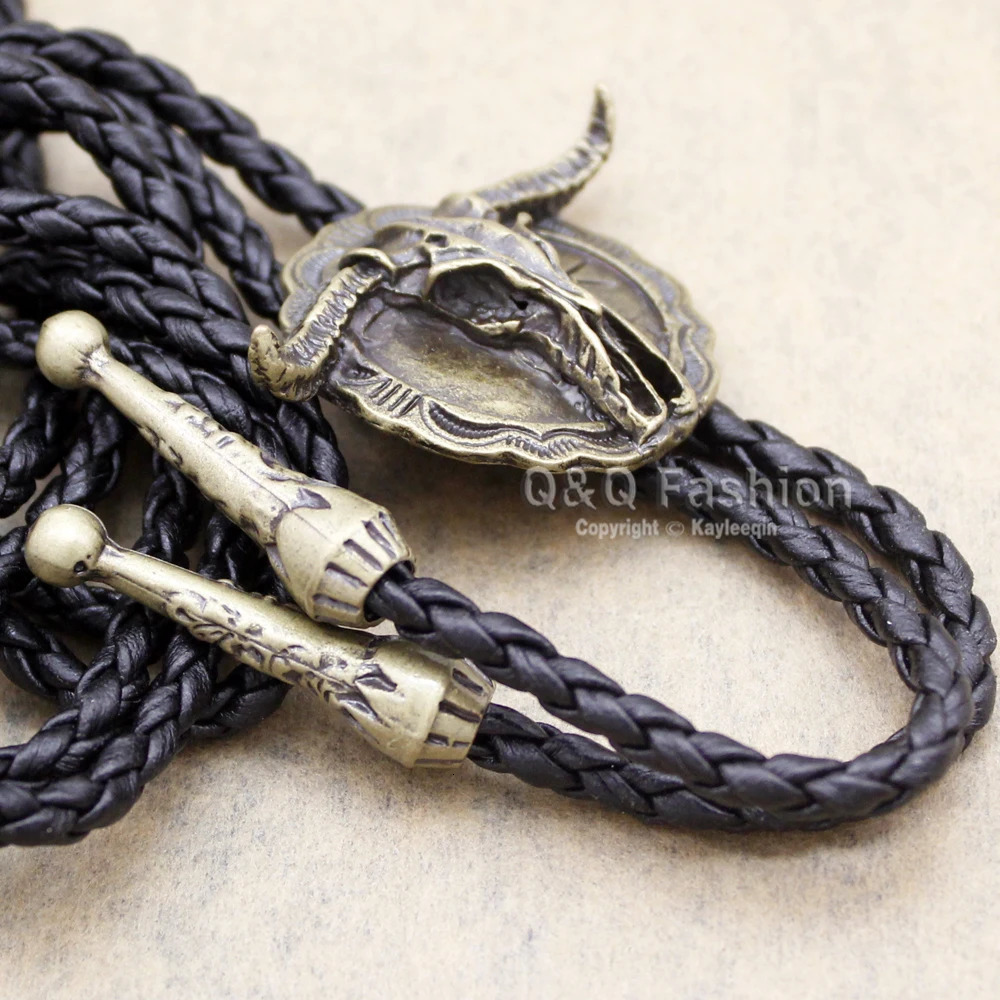 Arrial Western Southwest Longhorn Steer Cow Skull Shield Leather Rodeo Bola Bolo Neck Tie Top Fashion Shirt Accessories Tie 250430