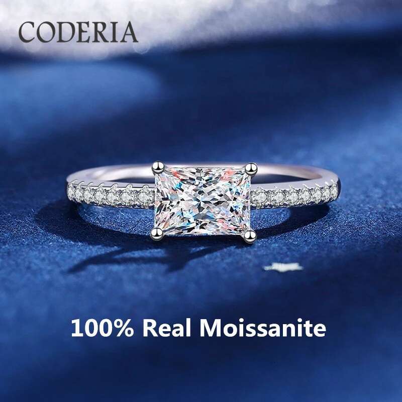 18K White Gold 925 Sterling Silver Rings Four Claw D Color 1 Carat Rayde Cut Moissanite Wedding Eternity Ring Luxury Jewelry