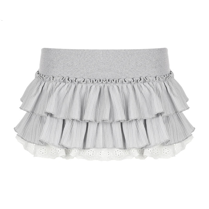 CIBBAR y2k Ruffles Pleated Mini Skirt Coquette Aesthetic A-line Low-waisted Short Skirts for Women 2000s Vintage Clothing Ladies 250428