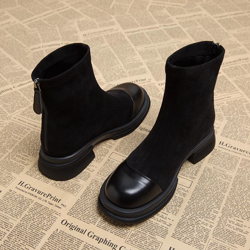 Designer Shoes 2025 Hot Retro Fashion Trend Martin Boots French Coarse Heel Versatile Short Boots for Women black