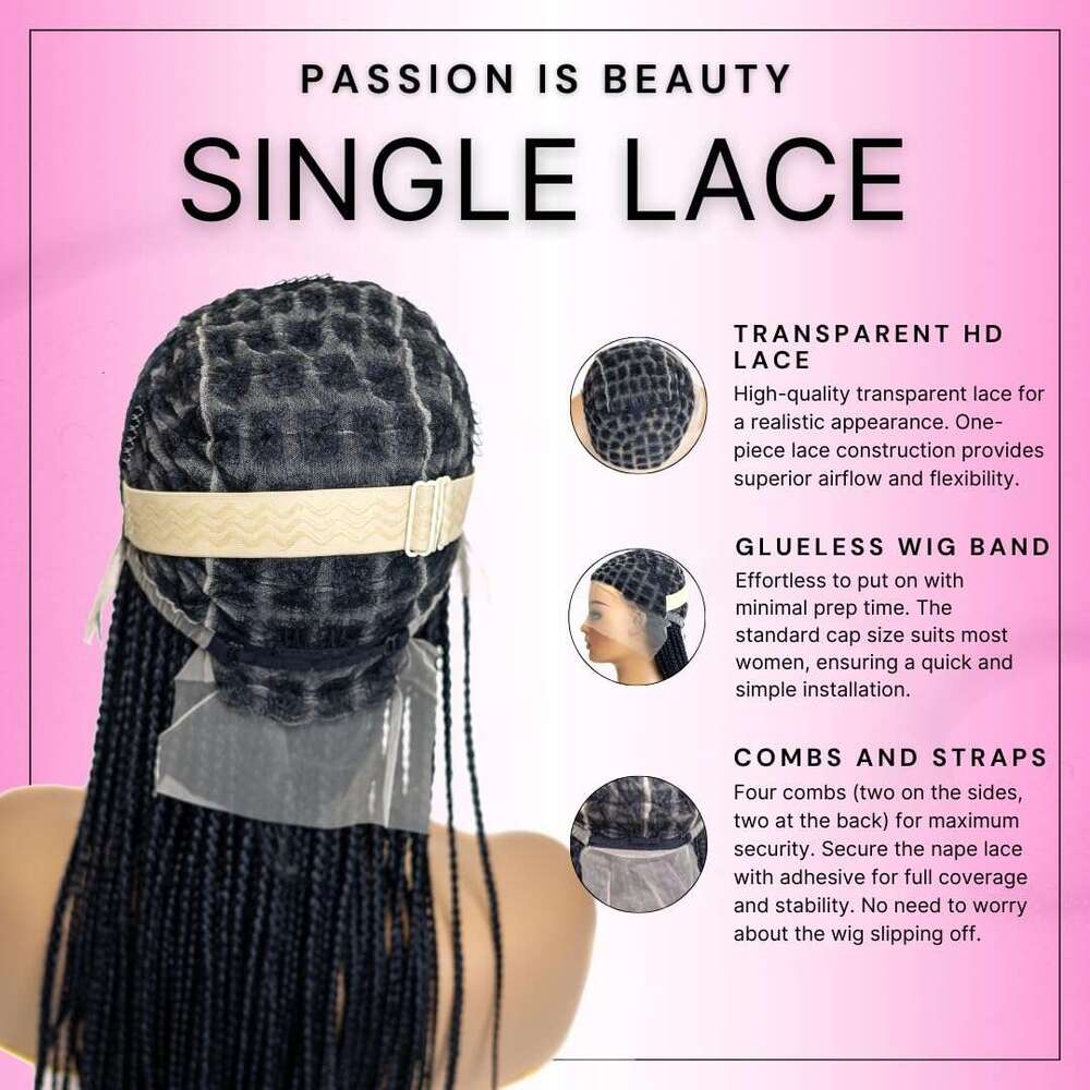 PIB 12'' Full Lace Knotless Braid Square Parted Braided Wig for Women Handmade Box Braids with Natural Baby Hair - Jet Black #1