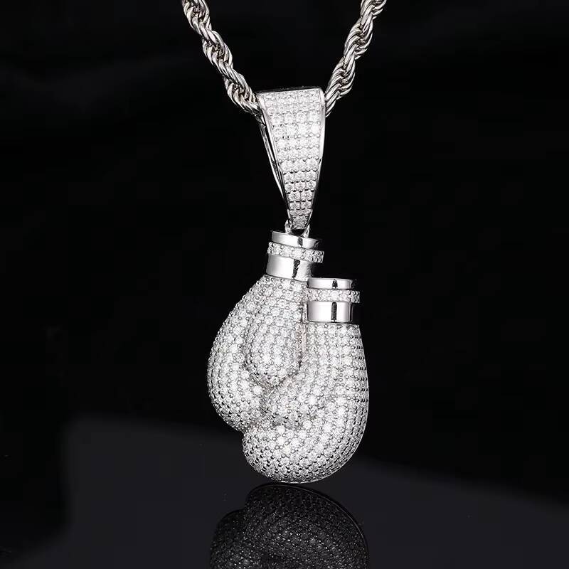 Moissanite Jeweler Wholesale 925 Sterling Silver VVS Moissanite Diamond Classic 3D Iced Mitts Pendant GRA Certificate Gold