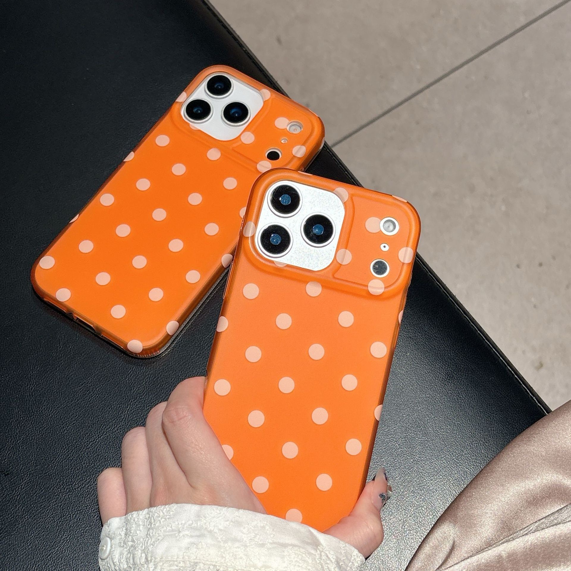 Orange Polka Dot Phone Case iPhone 17 Pro Max Compatible with Apple 16 15 ins Matte Protection Case