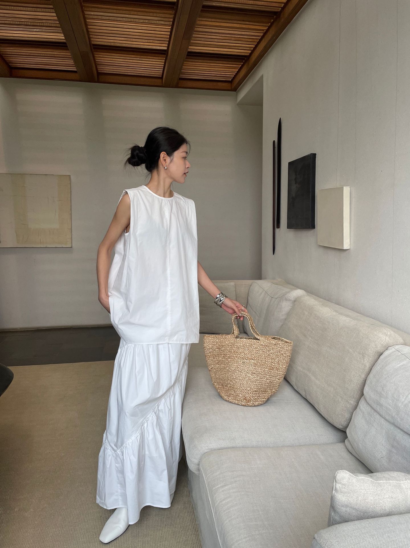 KO4170 New summer simple layered design elastic high waist skirt loose slim all-match casual holiday skirt