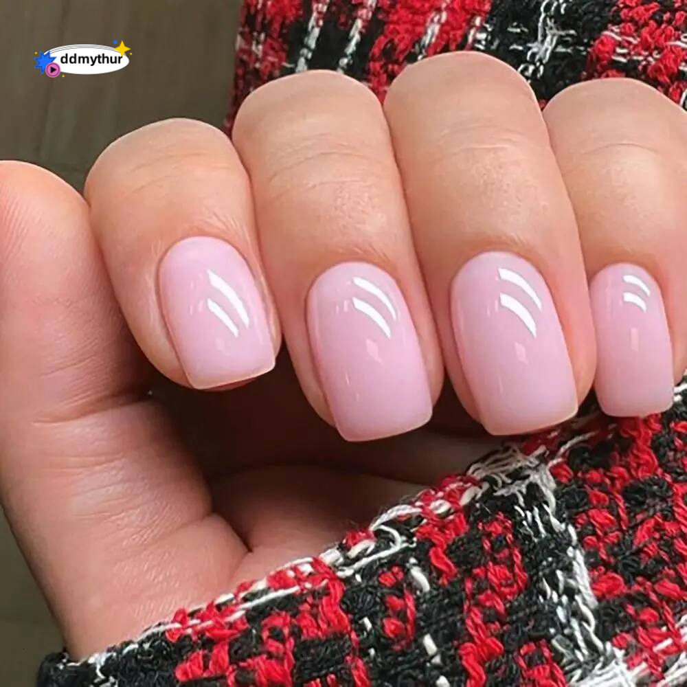 24pcs Square False French Glossy Nude Pink Fake Full Cover Press on Nails Tips DIY Nail Art Faux Fingernails ddmythur
