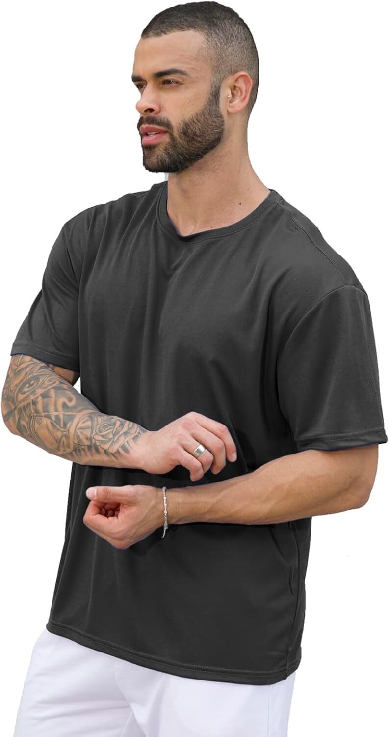 5 Pack Men's T-Shirts Short Sleeve Crew Neck Tops Mesh Dry Fit Athletic Tee Shirts for Gym Workout Running