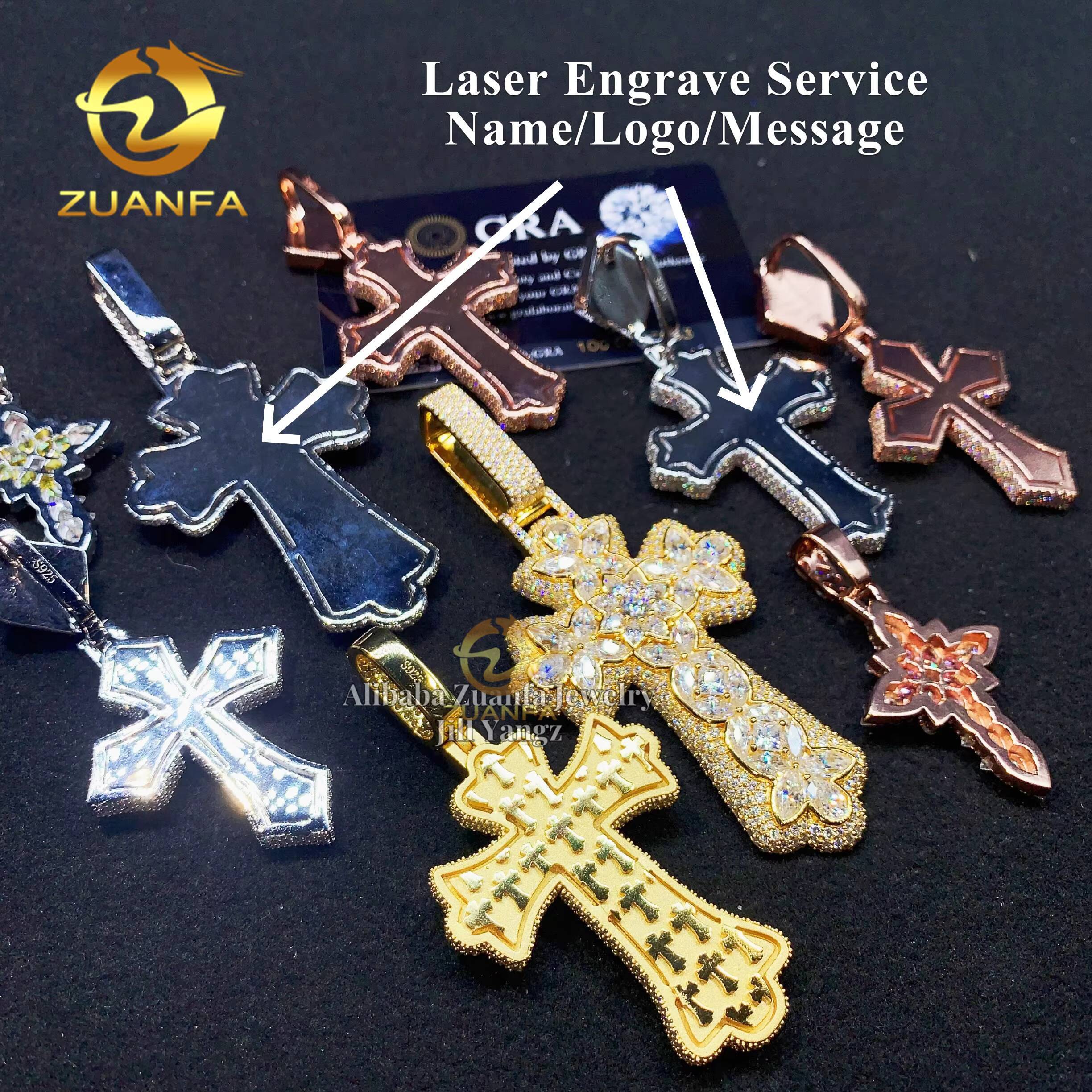 Ready Stocks HOT Selling New Design Color Moissanite Cross Pendant Collection Iced Out Jewelry Custom Moissanite Pendant