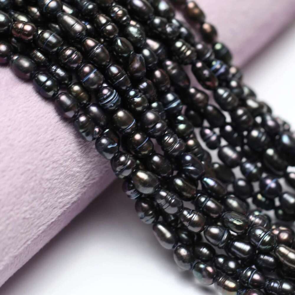 Grade A Black Rice Shape Loose Spacer Beads Natural Freshwater Pearls For Jewelry Making DIY Necklace Bracelet Accessories 36Cm
