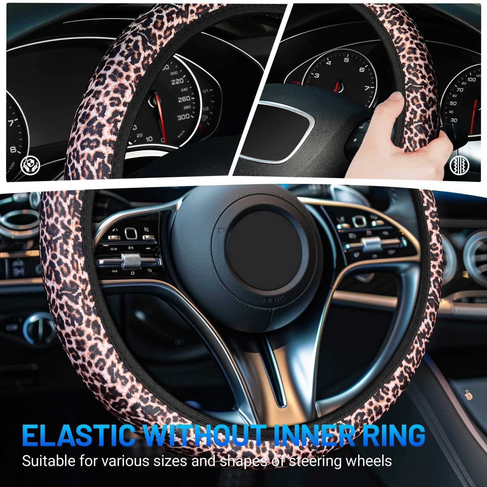Leopard Print steering wheel cover universal 15 inch elastic soft chloroprene rubber car steering wheel cover suitable for women anti slip H25430