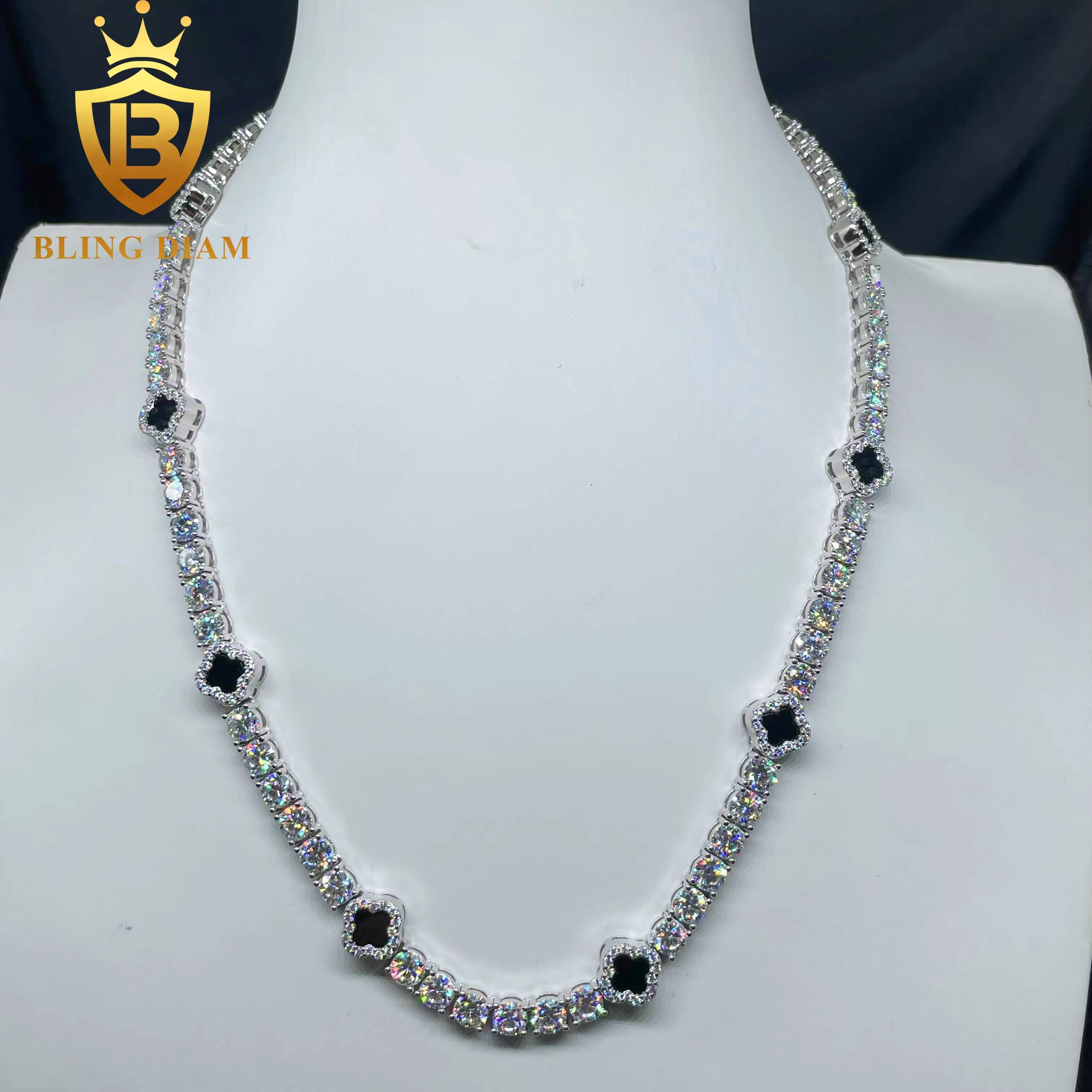 Factory Direct 3mm 5mm Four-leaf Clover 925 Silver Moissanite Diamond Tennis Necklace Design Fashion Tennis Jewelry Men Women