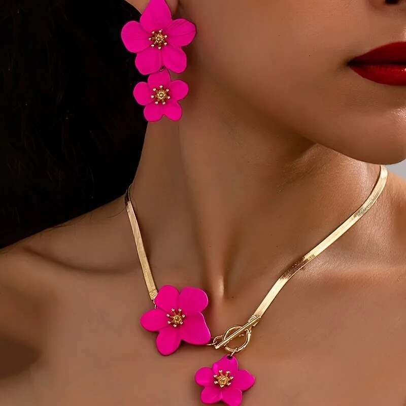 3Pcs/Set Elegant Flower Pendant And Earrings Jewelry Sets Women Necklace Earring Suitable For Holiday Wedding