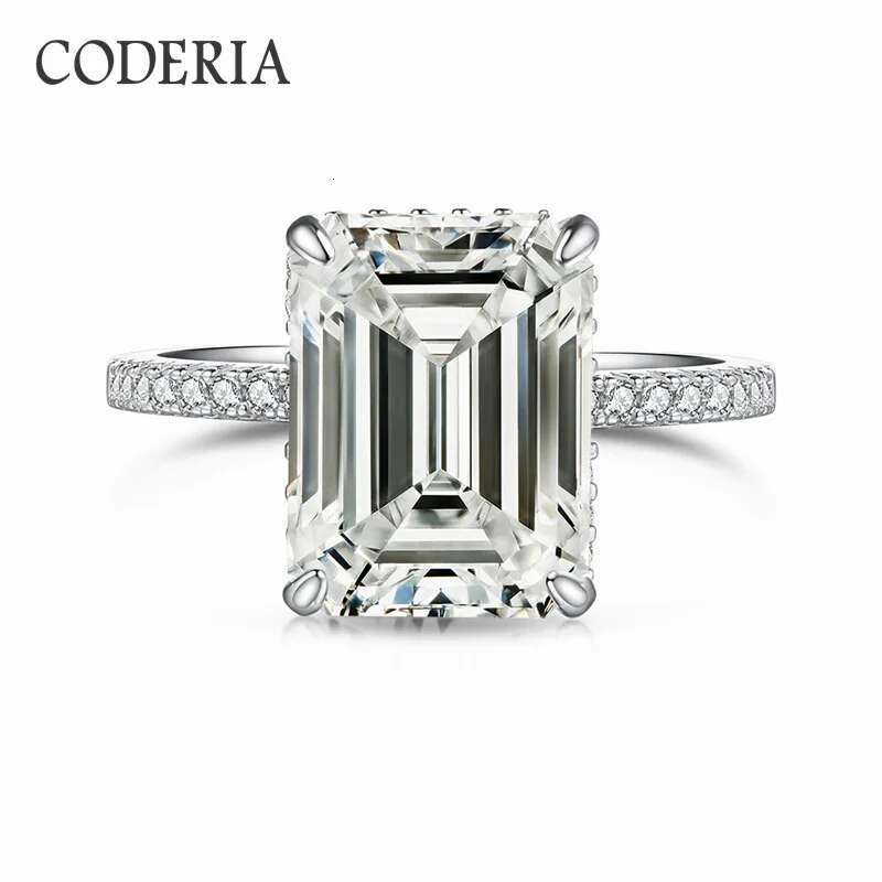 4CT Emerald Moissamite 925 Sterling Silver Ring Plated 18K White Gold D Color VVS Diamond Finger Band Jewelry Gift For Women
