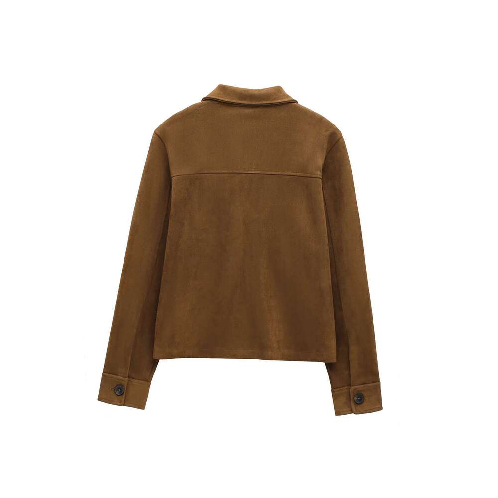 TRAF Women's Suede Texture Jacket 2025 Fashion Long Sleeve Cropped Coats Women Casual New In Outerwear